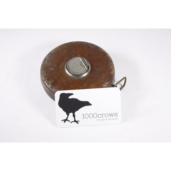 Antique leather carpenters tape measure 50ft Lufkin Rule Co / Hughes-Owen Co Ltd - Picture 10 of 10